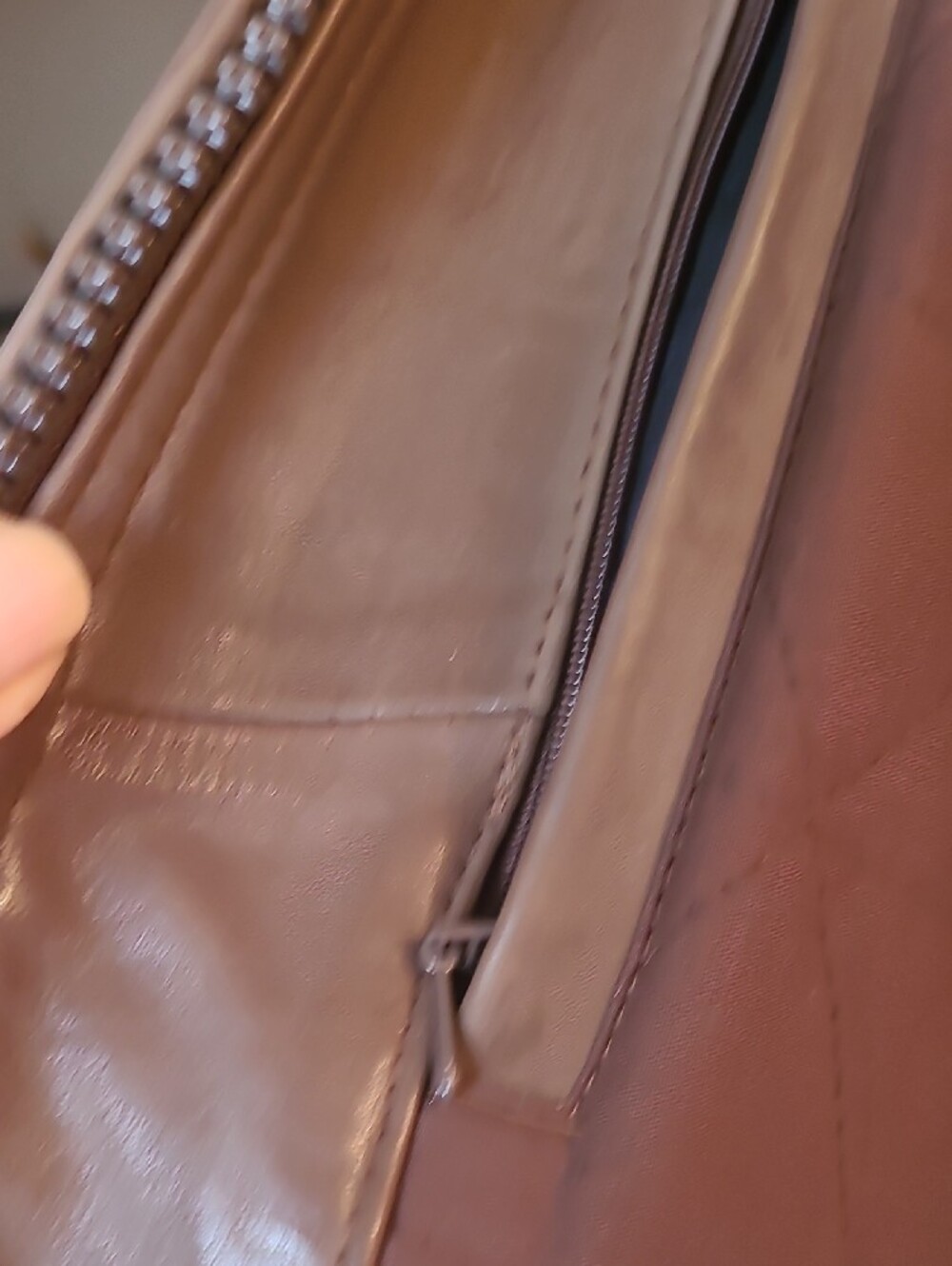 Marc New York Brown Leather Bomber Jacket with Zip Pockets - Picture 12 of 14